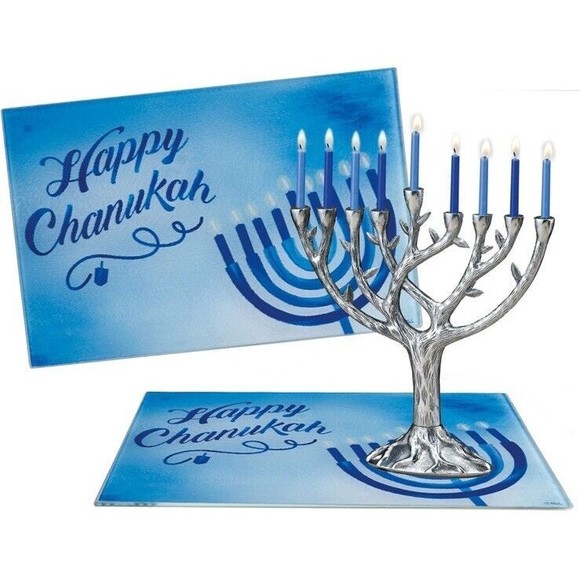 Rite Lite Hanukkah Happy Chanukah Tempered Glass Menorah Drip Tray NEW - Picture 8 of 9